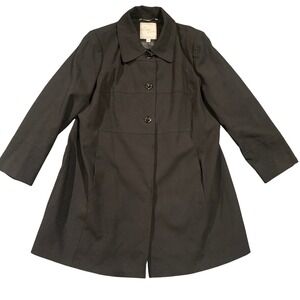Larry Levine Womens Plus 1X Black Button Front Mid Length Coat Jacket Lined